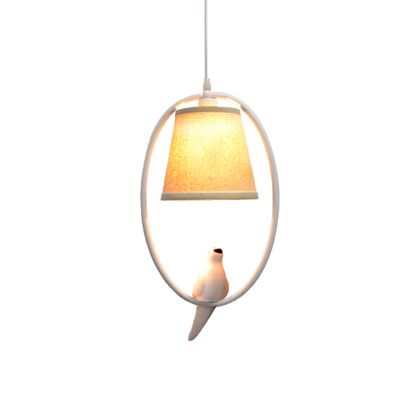 Rustic Stylish Beige Pendant Light Oval 1 Head Metal Ceiling Pendant with Bird for Hotel Clearhalo 'Ceiling Lights' 'Pendant Lights' 'Pendants' Lighting' 186546