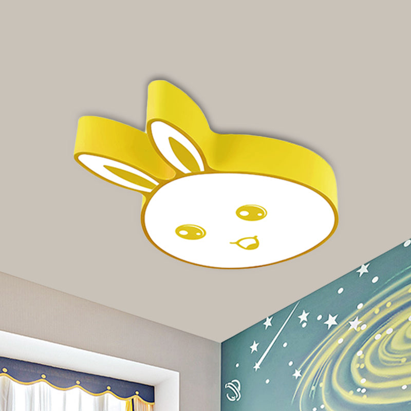 Pink/Yellow/Blue Rabbit Head Lighting Fixture Kids Metallic Flushmount Ceiling Lamp with Acrylic Shade Yellow Clearhalo 'Ceiling Lights' 'Close To Ceiling Lights' 'Close to ceiling' 'Flush mount' Lighting' 1865485