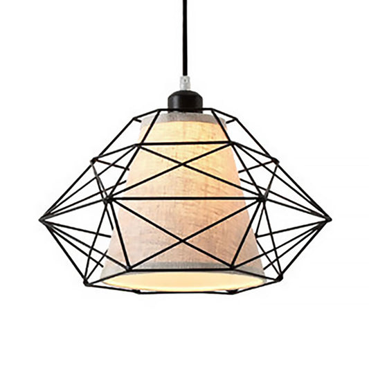 Black/Gold Diamond Ceiling Lamp 1 Light Modern Wire Caged Hanging Light for Dining Room Clearhalo 'Ceiling Lights' 'Modern Pendants' 'Modern' 'Pendant Lights' 'Pendants' Lighting' 186550