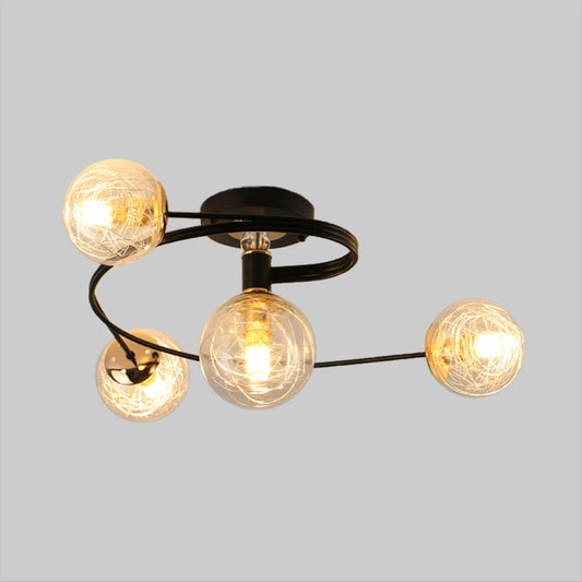 Orb Shade Ceiling Light Fixture Simplicity Transparent Glass 4 Bulbs Black Semi Flush Mount Clearhalo 'Ceiling Lights' 'Close To Ceiling Lights' 'Close to ceiling' 'Glass shade' 'Glass' 'Semi-flushmount' Lighting' 1865515