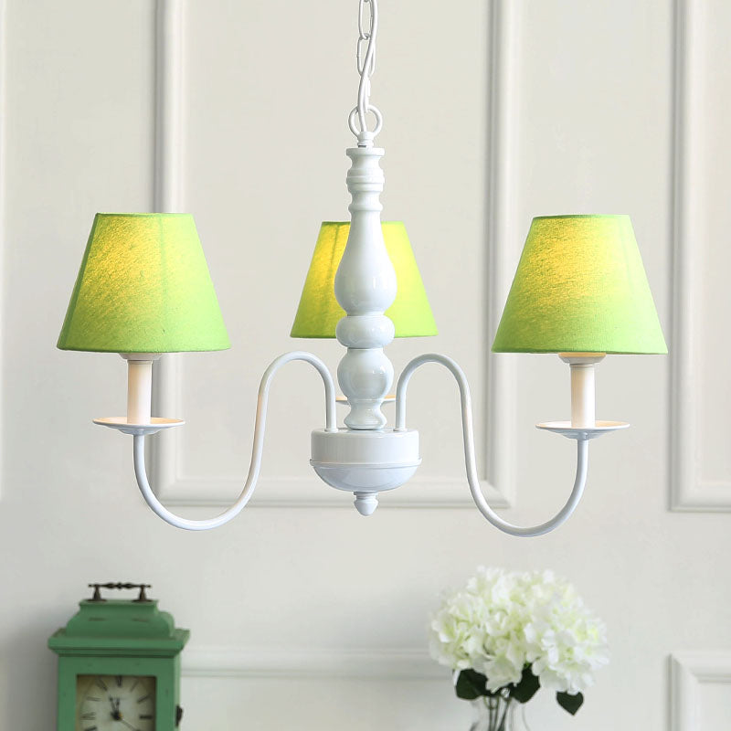Nordic Tapered Shade Chandelier Metal 3 Lights Candy Colored Hanging Light for Baby Bedroom Green Clearhalo 'Ceiling Lights' 'Chandeliers' Lighting' options 186554_5450921e-8f99-4b9d-8862-f0704940da39
