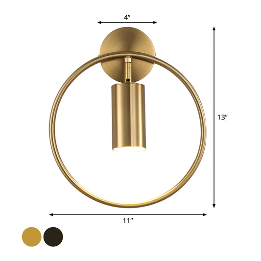 Metallic Ring Sconce Light Fixture Modernism Single Bulb Black/Brass Wall Mounted Lighting Clearhalo 'Cast Iron' 'Glass' 'Industrial' 'Modern wall lights' 'Modern' 'Tiffany' 'Traditional wall lights' 'Wall Lamps & Sconces' 'Wall Lights' Lighting' 1865556