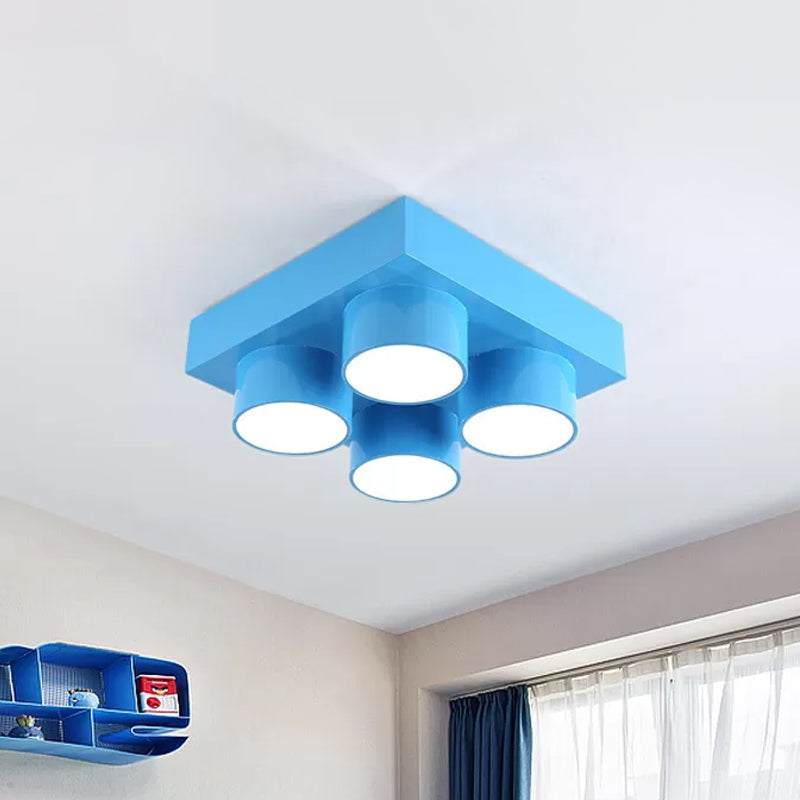 Building Block LED Ceiling Light Fixture Kids Acrylic Red/Yellow/Blue Flush Mount Lamp for Bedroom Blue Clearhalo 'Ceiling Lights' 'Close To Ceiling Lights' 'Close to ceiling' 'Flush mount' Lighting' 1865577