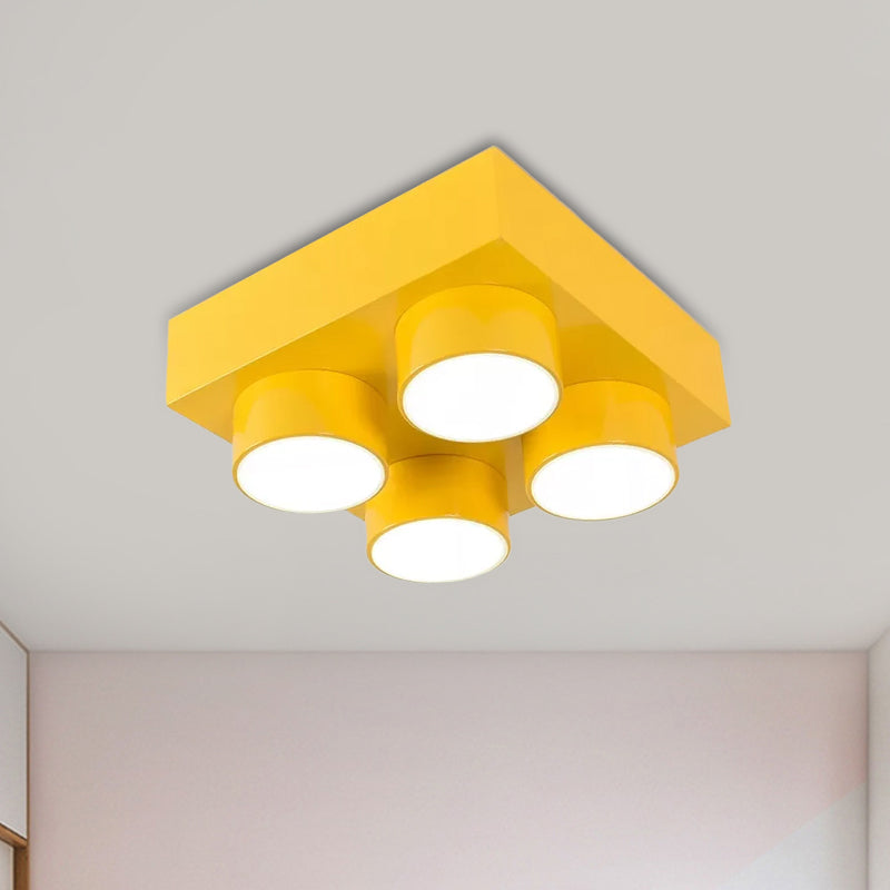 Building Block LED Ceiling Light Fixture Kids Acrylic Red/Yellow/Blue Flush Mount Lamp for Bedroom Yellow Clearhalo 'Ceiling Lights' 'Close To Ceiling Lights' 'Close to ceiling' 'Flush mount' Lighting' 1865585