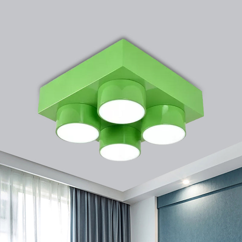 Building Block LED Ceiling Light Fixture Kids Acrylic Red/Yellow/Blue Flush Mount Lamp for Bedroom Green Clearhalo 'Ceiling Lights' 'Close To Ceiling Lights' 'Close to ceiling' 'Flush mount' Lighting' 1865589