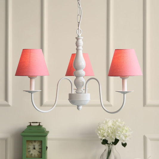 Nordic Tapered Shade Chandelier Metal 3 Lights Candy Colored Hanging Light for Baby Bedroom Clearhalo 'Ceiling Lights' 'Chandeliers' Lighting' options 186562