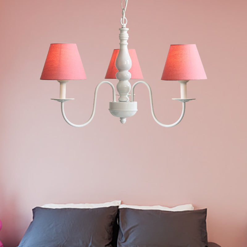 Nordic Tapered Shade Chandelier Metal 3 Lights Candy Colored Hanging Light for Baby Bedroom Clearhalo 'Ceiling Lights' 'Chandeliers' Lighting' options 186563