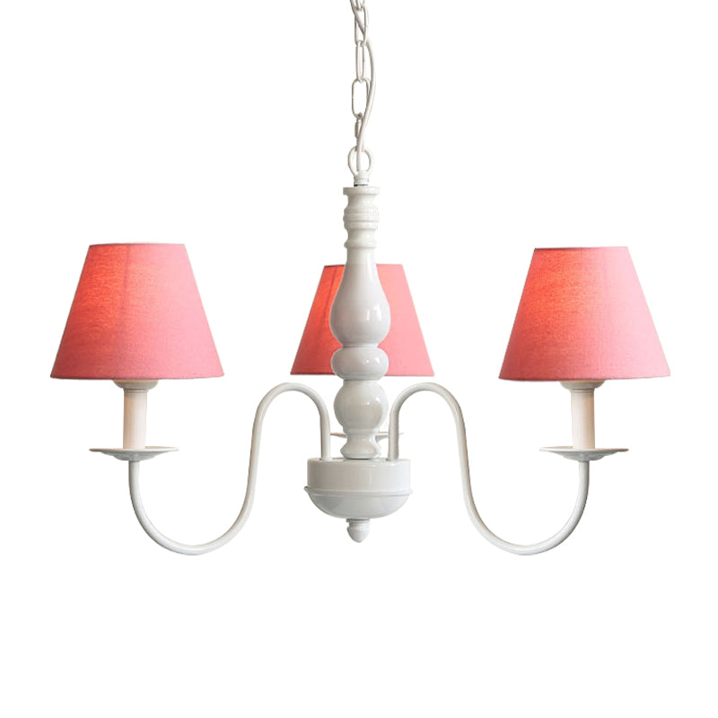 Nordic Tapered Shade Chandelier Metal 3 Lights Candy Colored Hanging Light for Baby Bedroom Clearhalo 'Ceiling Lights' 'Chandeliers' Lighting' options 186564