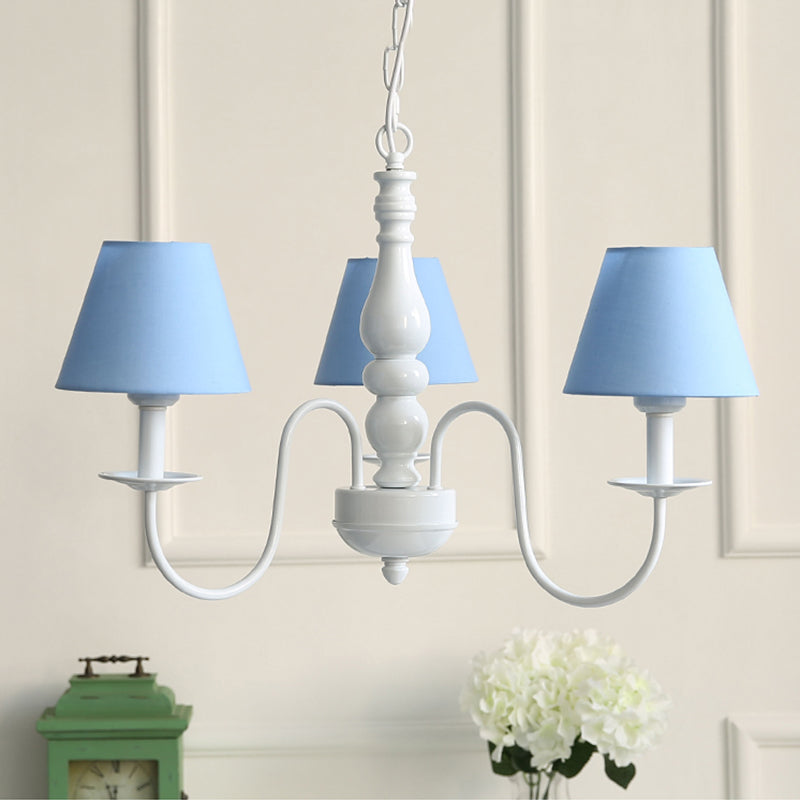 Nordic Tapered Shade Chandelier Metal 3 Lights Candy Colored Hanging Light for Baby Bedroom Clearhalo 'Ceiling Lights' 'Chandeliers' Lighting' options 186565