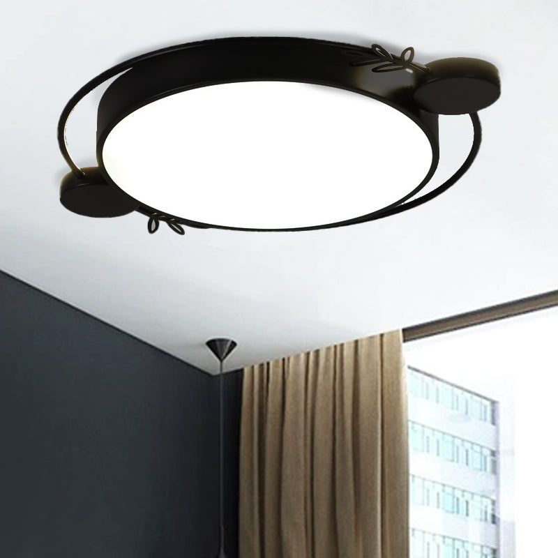 Round Flushmount Lighting Minimalism Metallic Black/White/Grey LED Flush Ceiling Light with Ring Decor Black Clearhalo 'Ceiling Lights' 'Close To Ceiling Lights' 'Close to ceiling' 'Flush mount' Lighting' 1865657