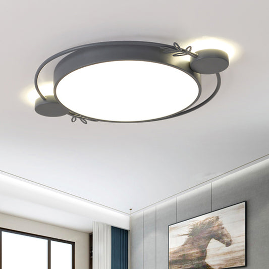 Round Flushmount Lighting Minimalism Metallic Black/White/Grey LED Flush Ceiling Light with Ring Decor Grey Clearhalo 'Ceiling Lights' 'Close To Ceiling Lights' 'Close to ceiling' 'Flush mount' Lighting' 1865661