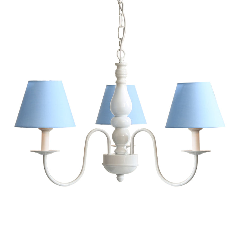 Nordic Tapered Shade Chandelier Metal 3 Lights Candy Colored Hanging Light for Baby Bedroom Clearhalo 'Ceiling Lights' 'Chandeliers' Lighting' options 186567