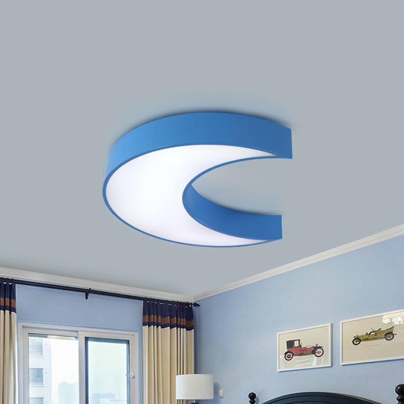 Crescent Moon Bedchamber Flush Lighting Acrylic LED Children Flush Mount Fixture in White/Yellow/Blue Blue Clearhalo 'Ceiling Lights' 'Close To Ceiling Lights' 'Close to ceiling' 'Flush mount' Lighting' 1865673