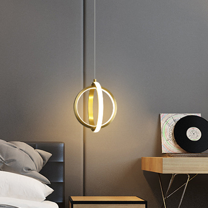 Gold Dual Ring Mini Pendant Light Kit Simplicity LED Metallic Down Lighting Pendant Gold Clearhalo 'Ceiling Lights' 'Modern Pendants' 'Modern' 'Pendant Lights' 'Pendants' Lighting' 1865685