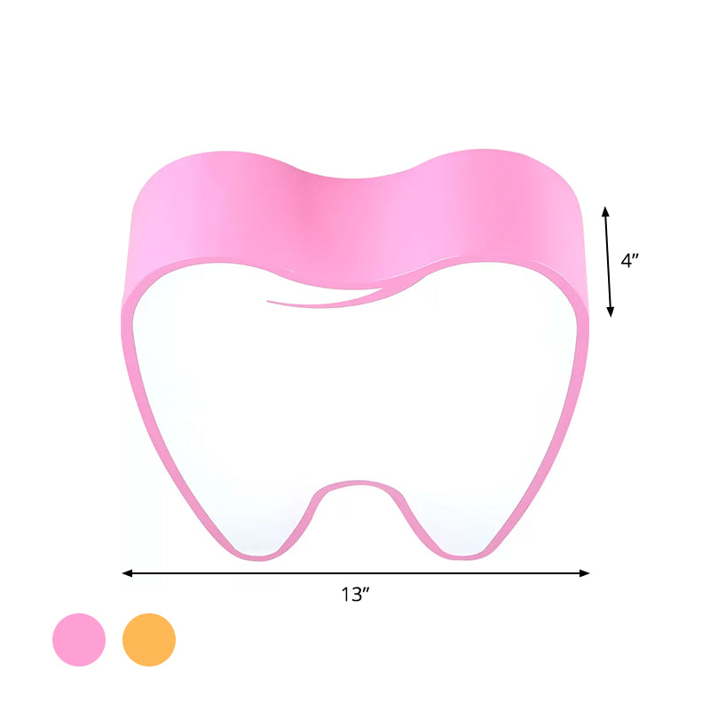 Tooth-Shaped Acrylic LED Flushmount Lighting Children Pink/Yellow Close to Ceiling Lamp Clearhalo 'Ceiling Lights' 'Close To Ceiling Lights' 'Close to ceiling' 'Flush mount' Lighting' 1865696