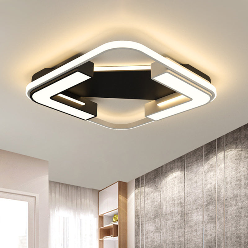 Black Round/Square Flush Mount Lamp Modernism LED Acrylic Close to Ceiling Light Fixture in Warm/White Light Black Square Clearhalo 'Ceiling Lights' 'Close To Ceiling Lights' 'Close to ceiling' 'Flush mount' Lighting' 1865705