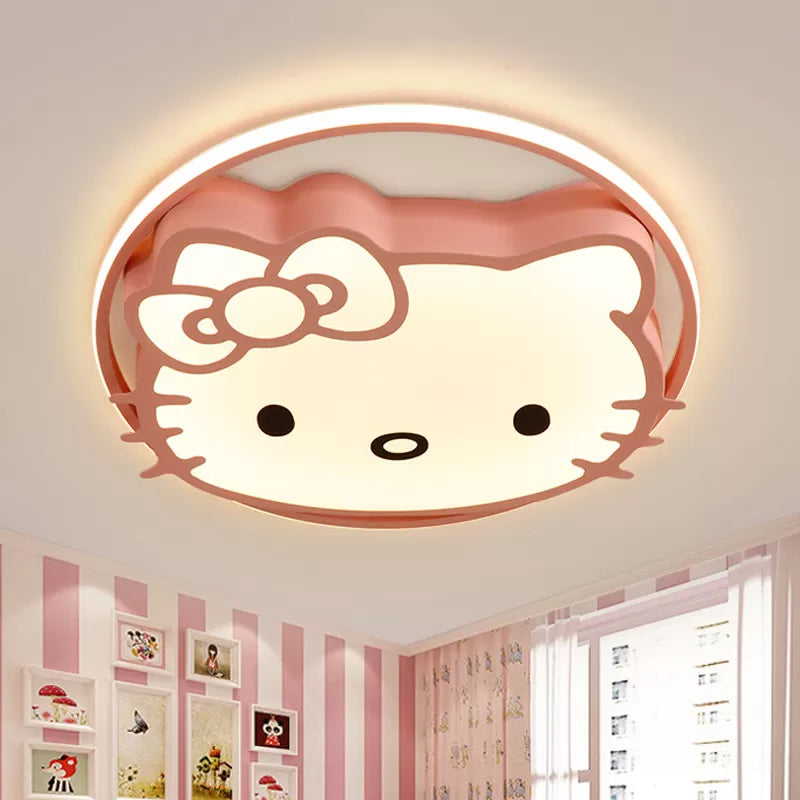 Acrylic Cartoon Cat Flushmount Fixture Kids LED Flush Ceiling Light in White/Pink/Blue, Warm/White Light Pink Clearhalo 'Ceiling Lights' 'Close To Ceiling Lights' 'Close to ceiling' 'Flush mount' Lighting' 1865742