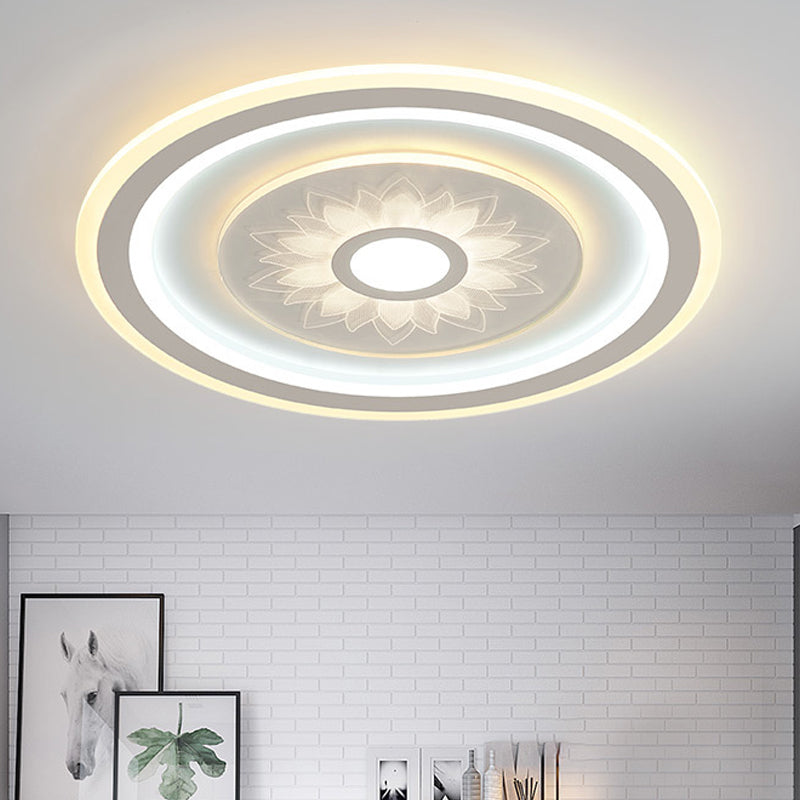 Circular Ceiling Light Fixture Contemporary Acrylic LED White Flushmount Lighting with Flower Pattern Clearhalo 'Ceiling Lights' 'Close To Ceiling Lights' 'Close to ceiling' 'Flush mount' Lighting' 1865808