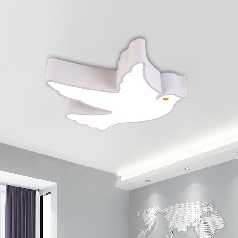 Flying Pigeon Ceiling Fixture Kids Acrylic Leisure Area LED Flush Mount Recessed Lighting in White/Red/Yellow White Clearhalo 'Ceiling Lights' 'Close To Ceiling Lights' 'Close to ceiling' 'Flush mount' Lighting' 1865835