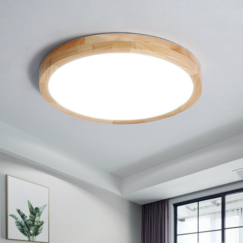 15"/19"/23.5" W LED Parlor Ceiling Flush Modernist Beige Flush Mount Lamp with Circle Wood Shade Beige Clearhalo 'Ceiling Lights' 'Close To Ceiling Lights' 'Close to ceiling' 'Flush mount' Lighting' 1865864