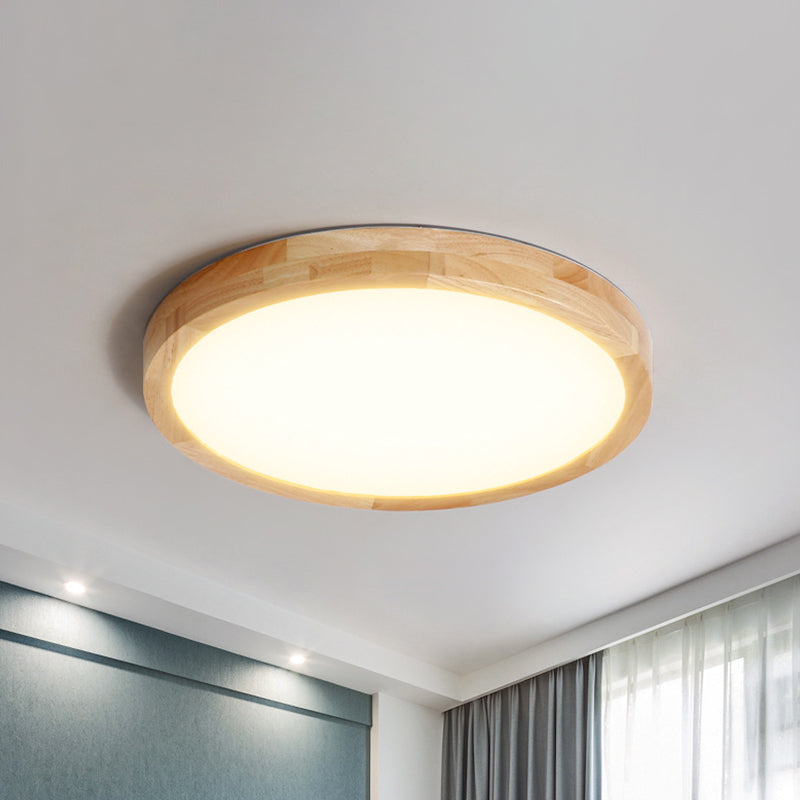 15"/19"/23.5" W LED Parlor Ceiling Flush Modernist Beige Flush Mount Lamp with Circle Wood Shade Clearhalo 'Ceiling Lights' 'Close To Ceiling Lights' 'Close to ceiling' 'Flush mount' Lighting' 1865865