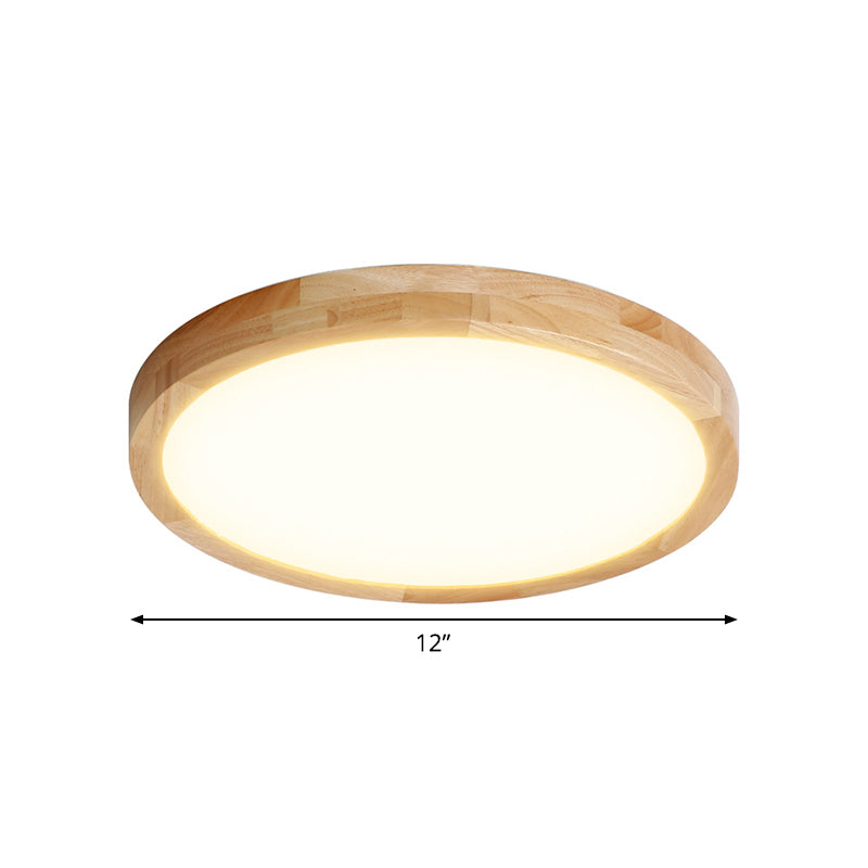 15"/19"/23.5" W LED Parlor Ceiling Flush Modernist Beige Flush Mount Lamp with Circle Wood Shade Clearhalo 'Ceiling Lights' 'Close To Ceiling Lights' 'Close to ceiling' 'Flush mount' Lighting' 1865867