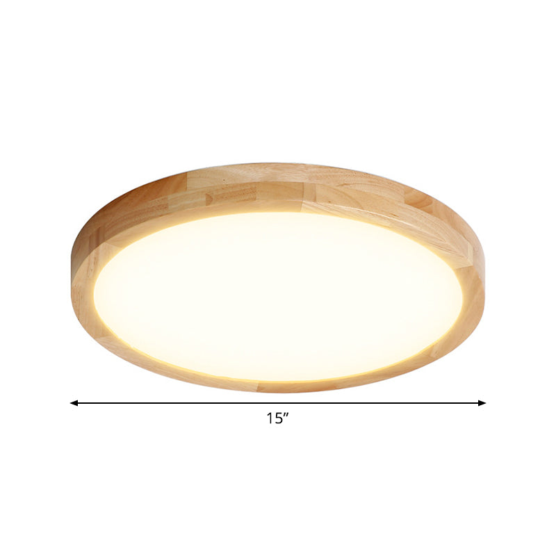 15"/19"/23.5" W LED Parlor Ceiling Flush Modernist Beige Flush Mount Lamp with Circle Wood Shade Clearhalo 'Ceiling Lights' 'Close To Ceiling Lights' 'Close to ceiling' 'Flush mount' Lighting' 1865868