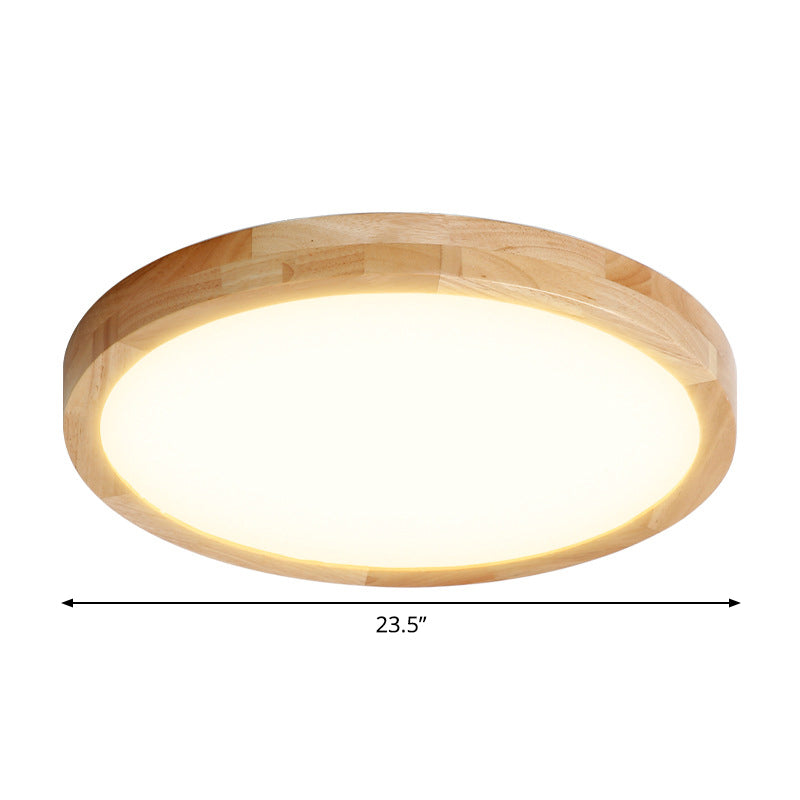 15"/19"/23.5" W LED Parlor Ceiling Flush Modernist Beige Flush Mount Lamp with Circle Wood Shade Clearhalo 'Ceiling Lights' 'Close To Ceiling Lights' 'Close to ceiling' 'Flush mount' Lighting' 1865870