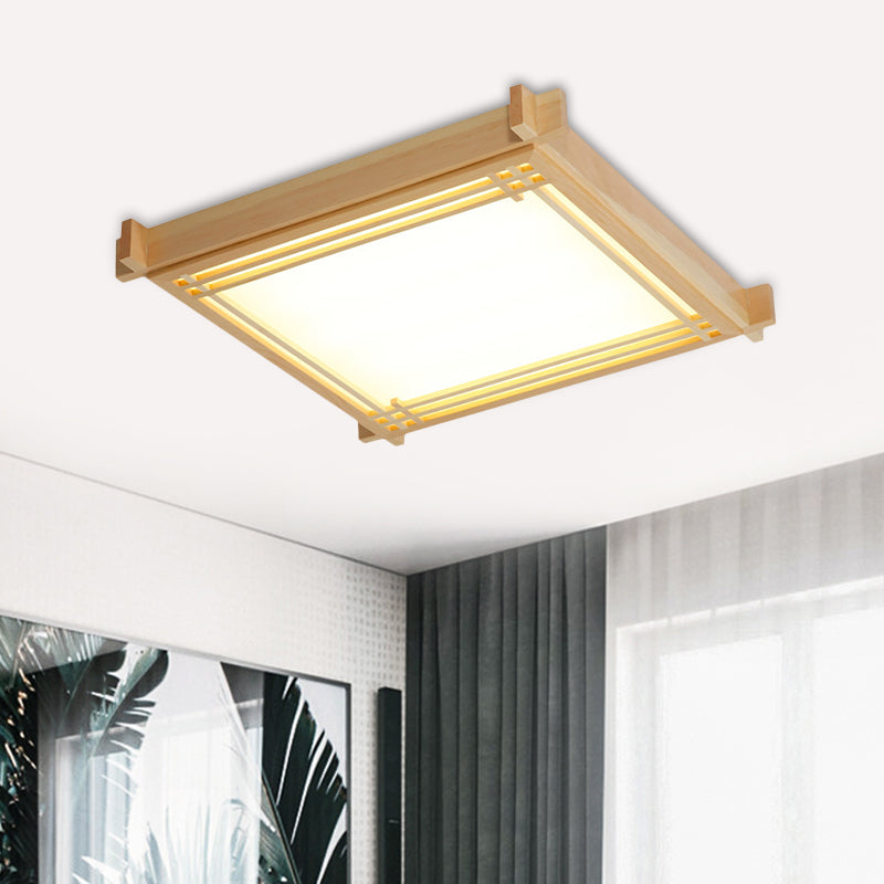 Wood Oblong Frame Ceiling Fixture Minimalism 14"/19.5"/23" W LED Flush Mount Lamp in Beige, Warm/White Light Beige Clearhalo 'Ceiling Lights' 'Close To Ceiling Lights' 'Close to ceiling' 'Flush mount' Lighting' 1865871