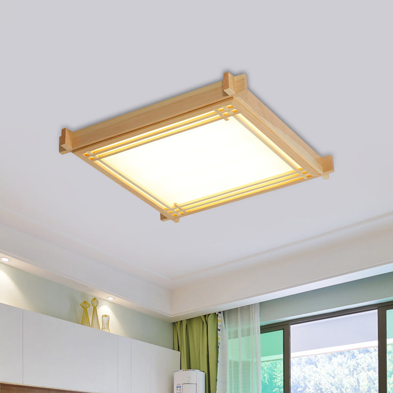 Wood Oblong Frame Ceiling Fixture Minimalism 14"/19.5"/23" W LED Flush Mount Lamp in Beige, Warm/White Light Clearhalo 'Ceiling Lights' 'Close To Ceiling Lights' 'Close to ceiling' 'Flush mount' Lighting' 1865872