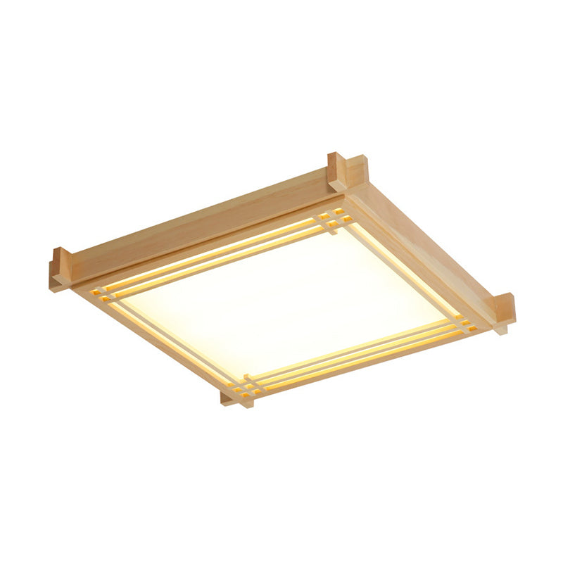 Wood Oblong Frame Ceiling Fixture Minimalism 14"/19.5"/23" W LED Flush Mount Lamp in Beige, Warm/White Light Clearhalo 'Ceiling Lights' 'Close To Ceiling Lights' 'Close to ceiling' 'Flush mount' Lighting' 1865873