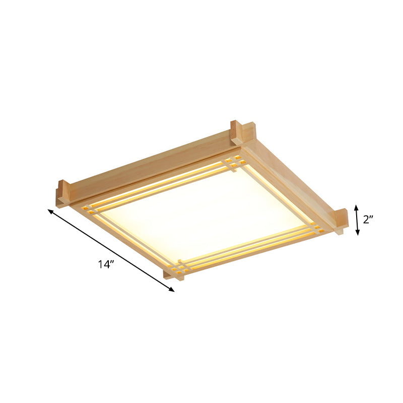 Wood Oblong Frame Ceiling Fixture Minimalism 14"/19.5"/23" W LED Flush Mount Lamp in Beige, Warm/White Light Clearhalo 'Ceiling Lights' 'Close To Ceiling Lights' 'Close to ceiling' 'Flush mount' Lighting' 1865874