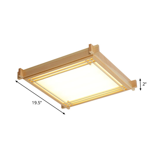 Wood Oblong Frame Ceiling Fixture Minimalism 14"/19.5"/23" W LED Flush Mount Lamp in Beige, Warm/White Light Clearhalo 'Ceiling Lights' 'Close To Ceiling Lights' 'Close to ceiling' 'Flush mount' Lighting' 1865875