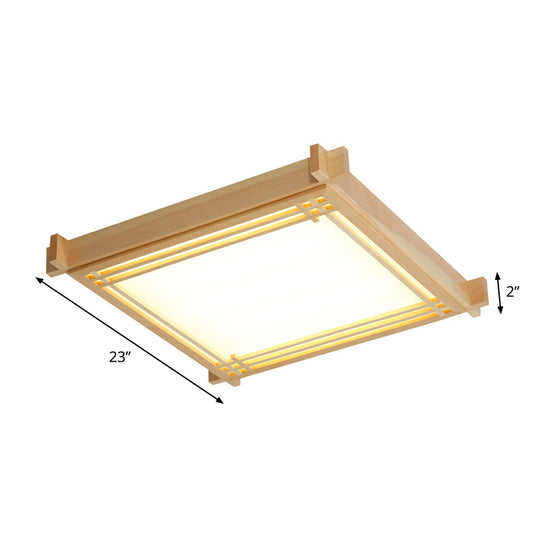 Wood Oblong Frame Ceiling Fixture Minimalism 14"/19.5"/23" W LED Flush Mount Lamp in Beige, Warm/White Light Clearhalo 'Ceiling Lights' 'Close To Ceiling Lights' 'Close to ceiling' 'Flush mount' Lighting' 1865876