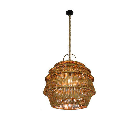 Beige/Coffee Jar-Like Down Lighting Rustic 1-Light Bamboo Ceiling Suspension Lamp for Dining Room Clearhalo 'Ceiling Lights' 'Pendant Lights' 'Pendants' Lighting' 1865902