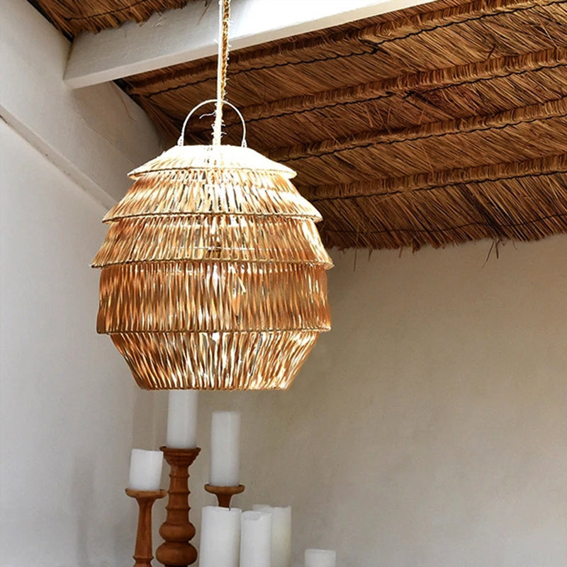 Beige/Coffee Jar-Like Down Lighting Rustic 1-Light Bamboo Ceiling Suspension Lamp for Dining Room Beige Clearhalo 'Ceiling Lights' 'Pendant Lights' 'Pendants' Lighting' 1865904_069f240e-9b1d-439a-997e-6731ba93735d