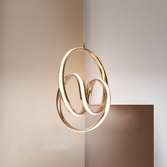 Twining Aluminum LED Pendant Lighting Simplicity Rose Gold Ceiling Suspension Lamp in Warm/White Light Gold Clearhalo 'Ceiling Lights' 'Modern Pendants' 'Modern' 'Pendant Lights' 'Pendants' Lighting' 1865912