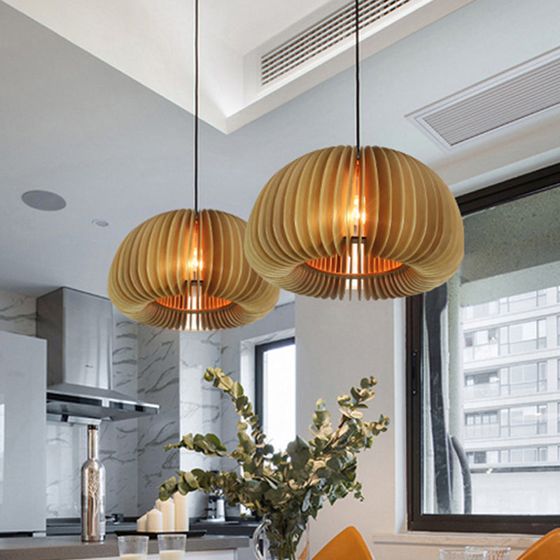 Donut Drawing Room Hanging Pendant Light Wood Single Light Farmhouse Suspension Lighting in Beige Wood Clearhalo 'Ceiling Lights' 'Pendant Lights' 'Pendants' Lighting' 1865916_15302b25-6501-4095-8361-83f831dfb39c