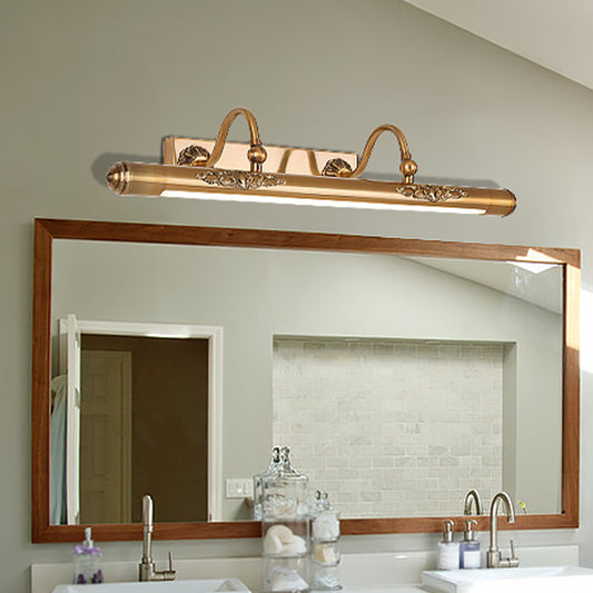 Brass Slim Tube Wall Mounted Lamp Modernism All Copper LED Vanity Lighting Idea with 2 Arms Brass Clearhalo 'Cast Iron' 'Glass' 'Industrial' 'Modern wall lights' 'Modern' 'Tiffany' 'Traditional wall lights' 'Vanity Lights' 'Wall Lights' Lighting' 1865953