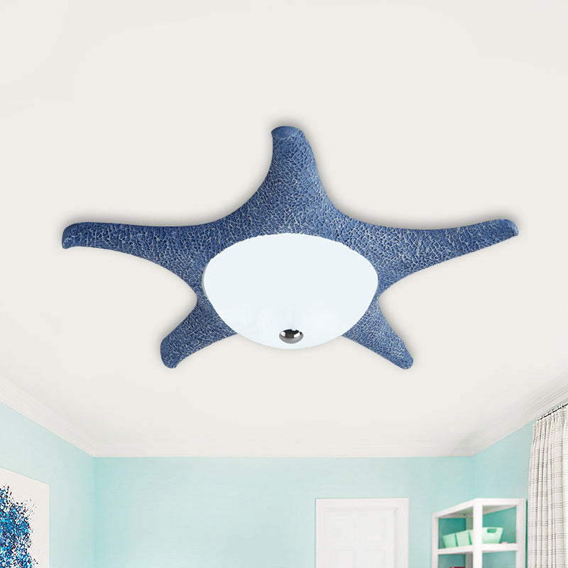 Starfish Flush Mount Lamp Kids Resin LED Blue Ceiling Light Fixture with Dome White Glass Shade Blue Clearhalo 'Ceiling Lights' 'Close To Ceiling Lights' 'Close to ceiling' 'Flush mount' Lighting' 1865973