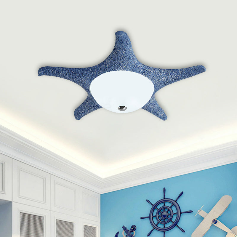 Starfish Flush Mount Lamp Kids Resin LED Blue Ceiling Light Fixture with Dome White Glass Shade Clearhalo 'Ceiling Lights' 'Close To Ceiling Lights' 'Close to ceiling' 'Flush mount' Lighting' 1865974