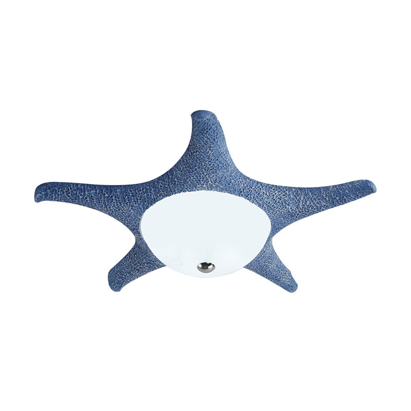 Starfish Flush Mount Lamp Kids Resin LED Blue Ceiling Light Fixture with Dome White Glass Shade Clearhalo 'Ceiling Lights' 'Close To Ceiling Lights' 'Close to ceiling' 'Flush mount' Lighting' 1865975