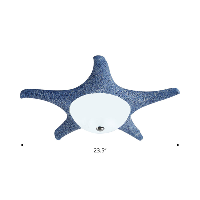 Starfish Flush Mount Lamp Kids Resin LED Blue Ceiling Light Fixture with Dome White Glass Shade Clearhalo 'Ceiling Lights' 'Close To Ceiling Lights' 'Close to ceiling' 'Flush mount' Lighting' 1865976