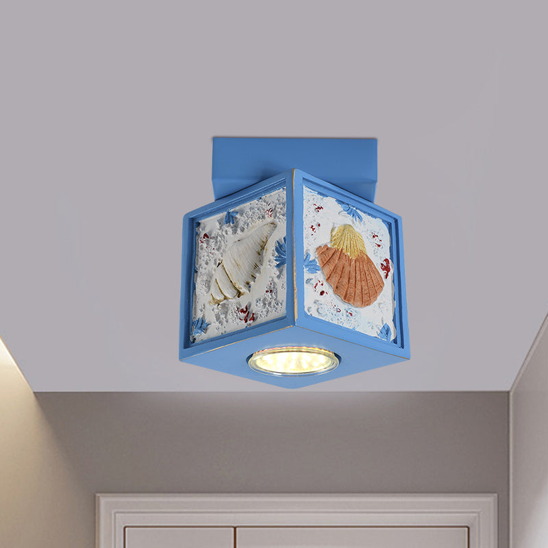 Cubic Corridor Ceiling Fixture Resin 1-Light Kids Flush Mount Lighting with Shell Design in Blue/Light Blue Blue Clearhalo 'Ceiling Lights' 'Close To Ceiling Lights' 'Close to ceiling' 'Flush mount' Lighting' 1865985