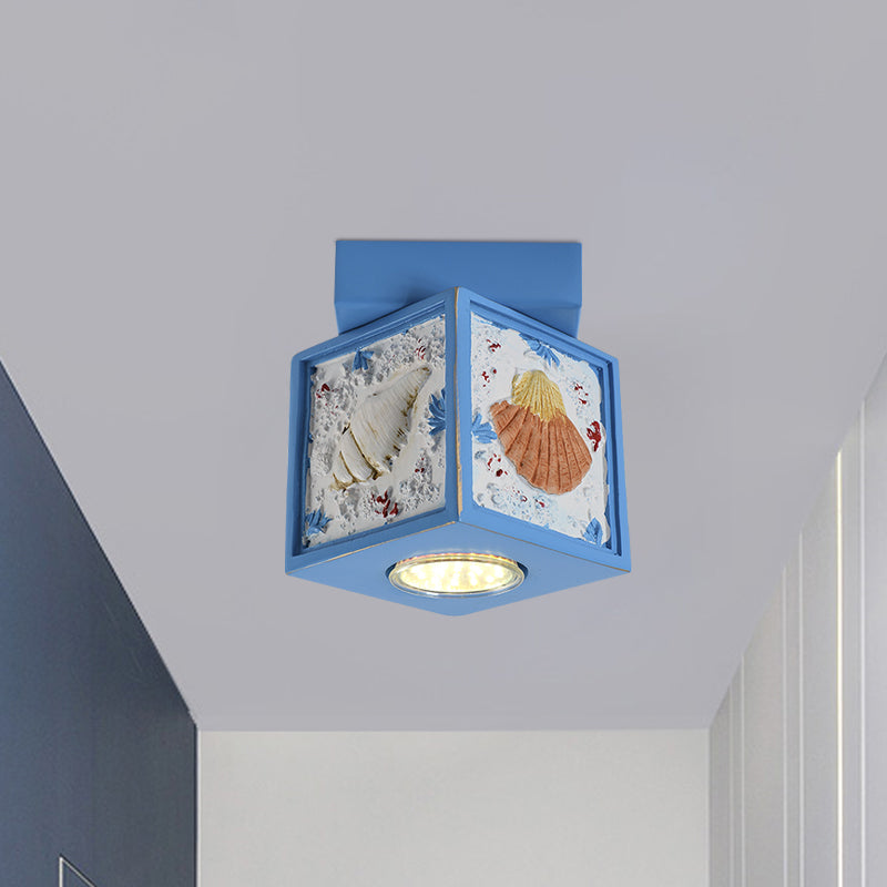 Cubic Corridor Ceiling Fixture Resin 1-Light Kids Flush Mount Lighting with Shell Design in Blue/Light Blue Clearhalo 'Ceiling Lights' 'Close To Ceiling Lights' 'Close to ceiling' 'Flush mount' Lighting' 1865986