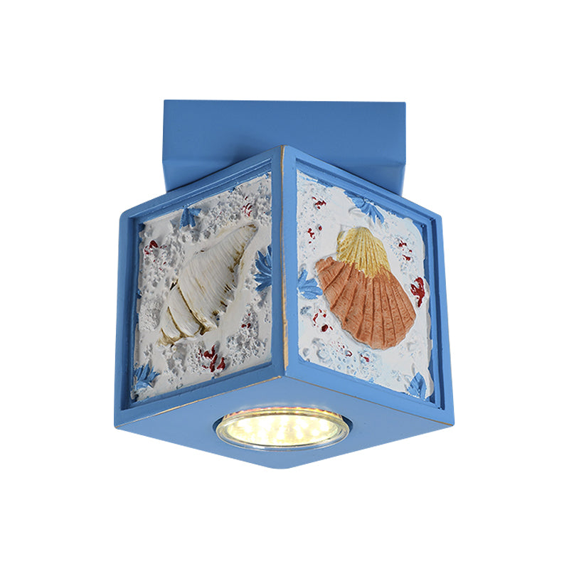 Cubic Corridor Ceiling Fixture Resin 1-Light Kids Flush Mount Lighting with Shell Design in Blue/Light Blue Clearhalo 'Ceiling Lights' 'Close To Ceiling Lights' 'Close to ceiling' 'Flush mount' Lighting' 1865987