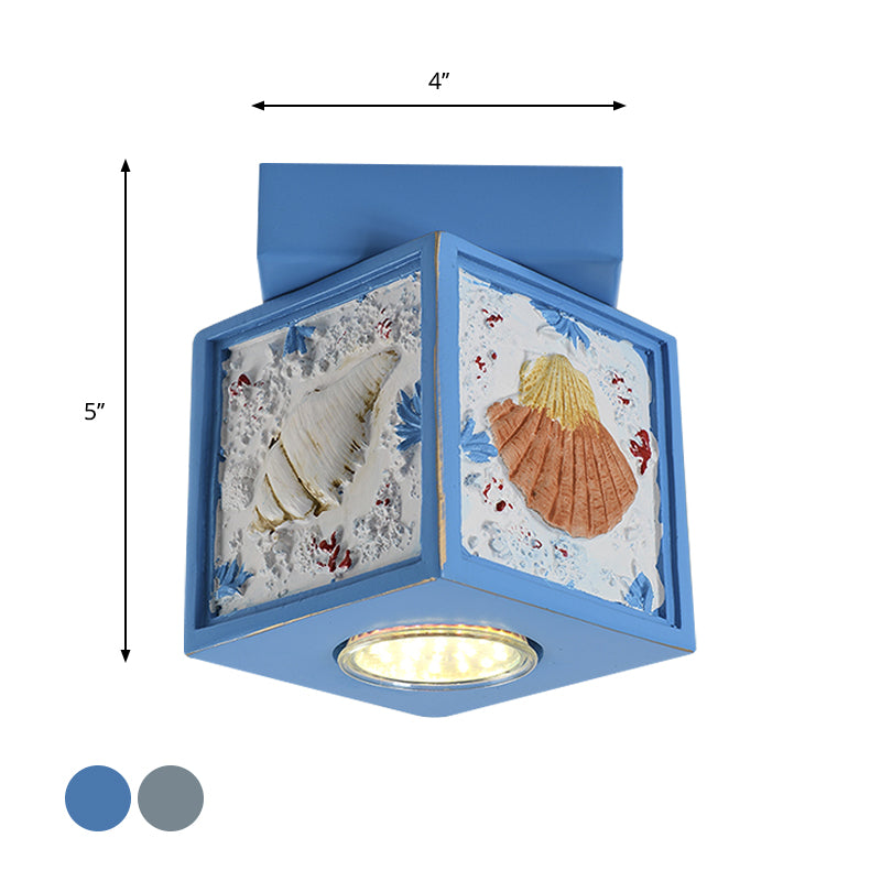 Cubic Corridor Ceiling Fixture Resin 1-Light Kids Flush Mount Lighting with Shell Design in Blue/Light Blue Clearhalo 'Ceiling Lights' 'Close To Ceiling Lights' 'Close to ceiling' 'Flush mount' Lighting' 1865988