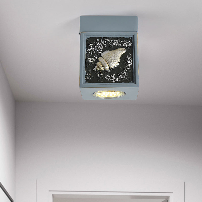 Cubic Corridor Ceiling Fixture Resin 1-Light Kids Flush Mount Lighting with Shell Design in Blue/Light Blue Light Blue Clearhalo 'Ceiling Lights' 'Close To Ceiling Lights' 'Close to ceiling' 'Flush mount' Lighting' 1865989