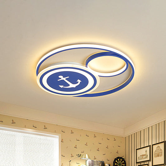 Round Close to Ceiling Lighting Mediterranean Acrylic LED Blue Flush Light Fixture with Anchor Pattern Blue Clearhalo 'Ceiling Lights' 'Close To Ceiling Lights' 'Close to ceiling' 'Flush mount' Lighting' 1865993