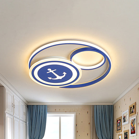 Round Close to Ceiling Lighting Mediterranean Acrylic LED Blue Flush Light Fixture with Anchor Pattern Clearhalo 'Ceiling Lights' 'Close To Ceiling Lights' 'Close to ceiling' 'Flush mount' Lighting' 1865994